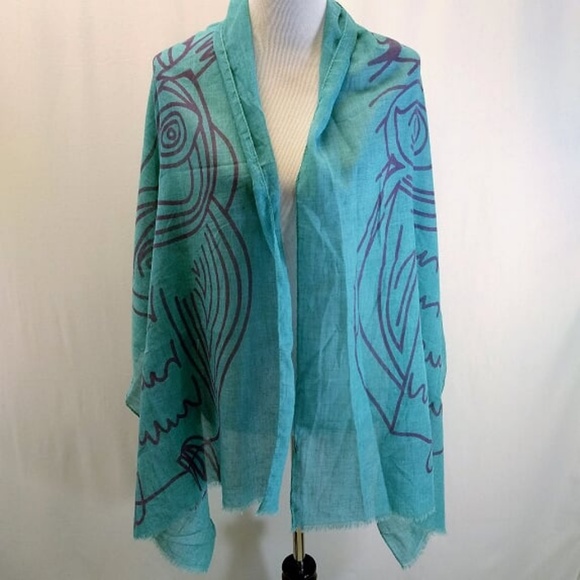 New LOF Love of Fashion Scarf Shawl Wrap Aqua Grn - Picture 3 of 4